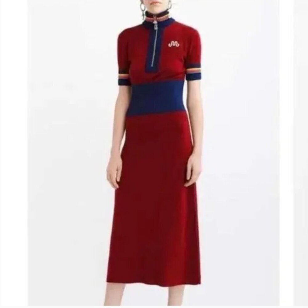 Marina Moscone Cycling Dress Wool Turtleneck Sweater Midi Size M Red